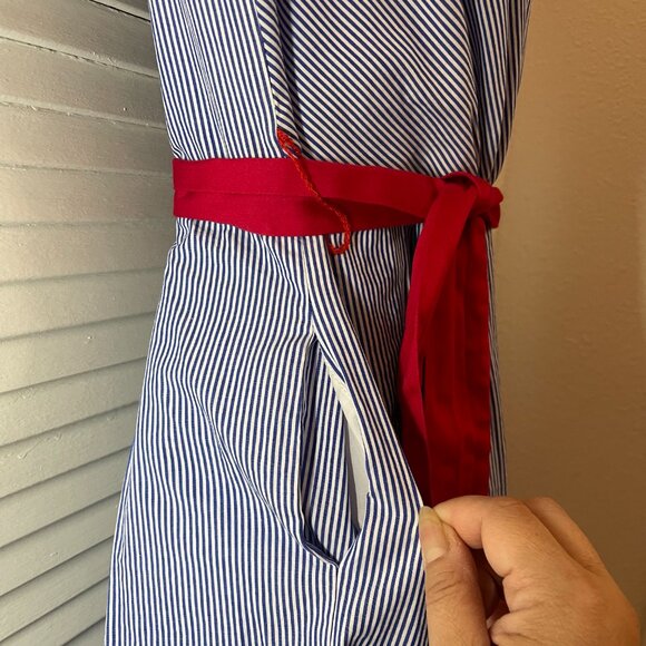 Chetta B Nautical Pinstripe Fit & Flare Dress Red Sash Size 6 - Picture 2 of 10